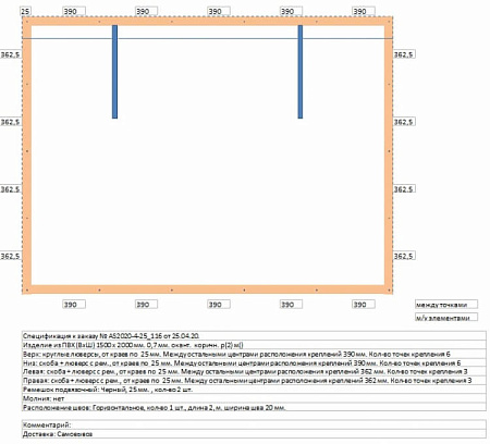 Изделие ПВХ 1500х2000 мм, 0,7 мм, скоба ремень